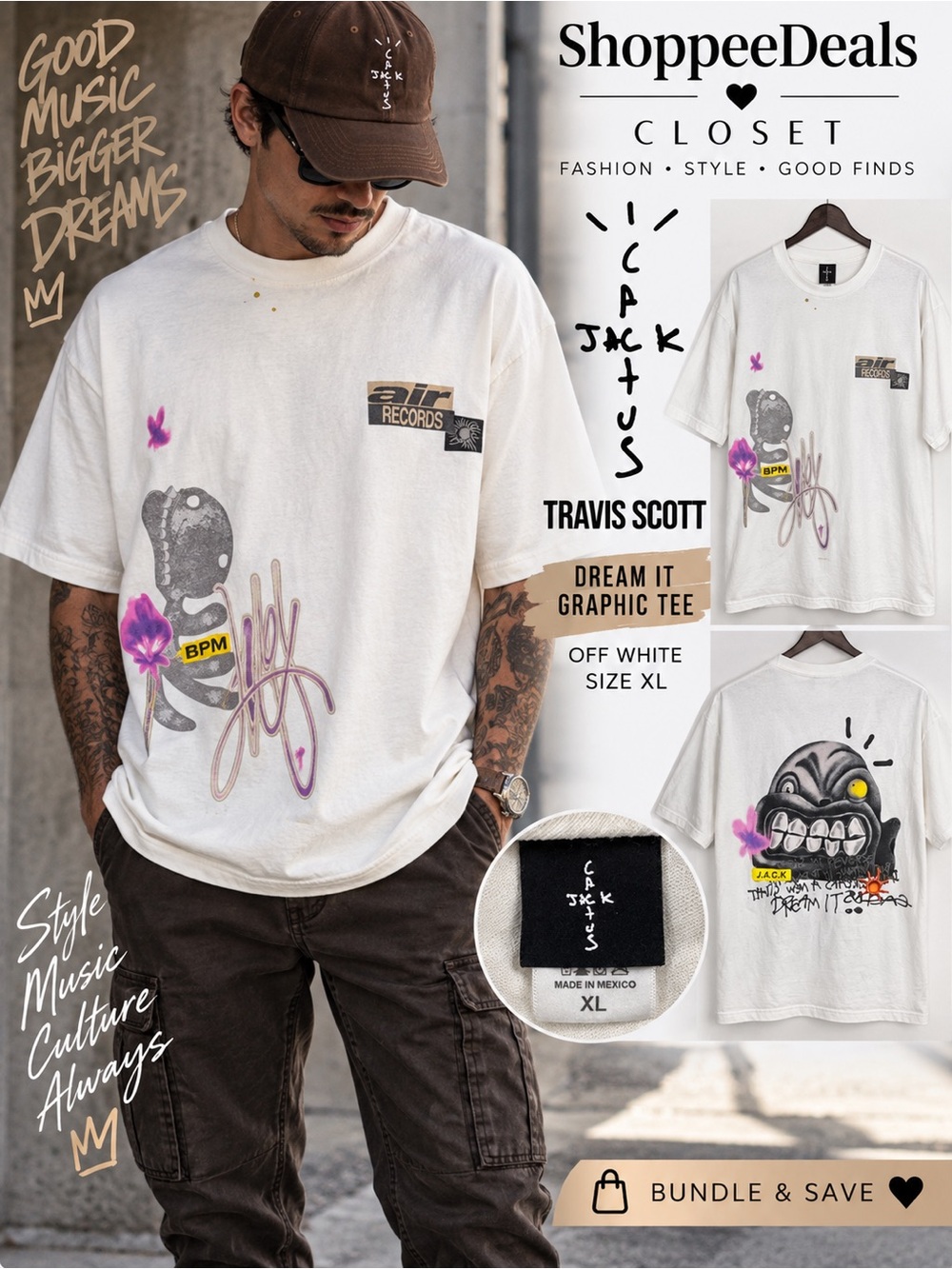 Cactus Jack by Travis Scott Dream It Graphic Tee Off White XL
